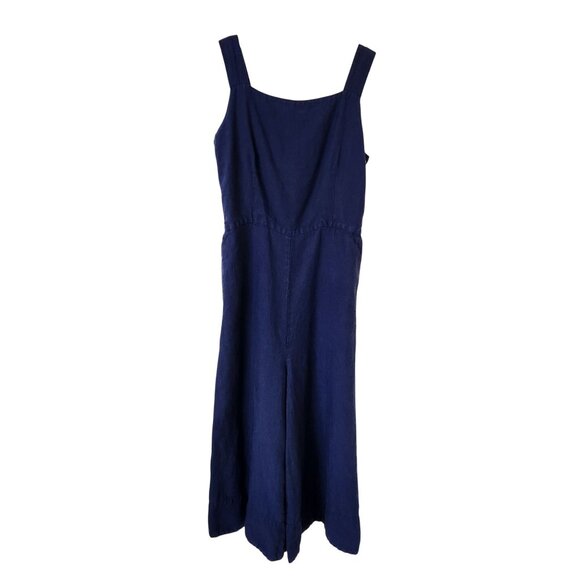 Son De Flor 100% Linen Jumpsuit Navy Blue Sustainable Comfy Casual Cute Boho - Picture 3 of 15